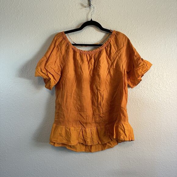 Terzo Millennio Tops - Terzo Millennio Italy Orange Size L Linen Tunic Top Shirt Blouse Women's Summer
